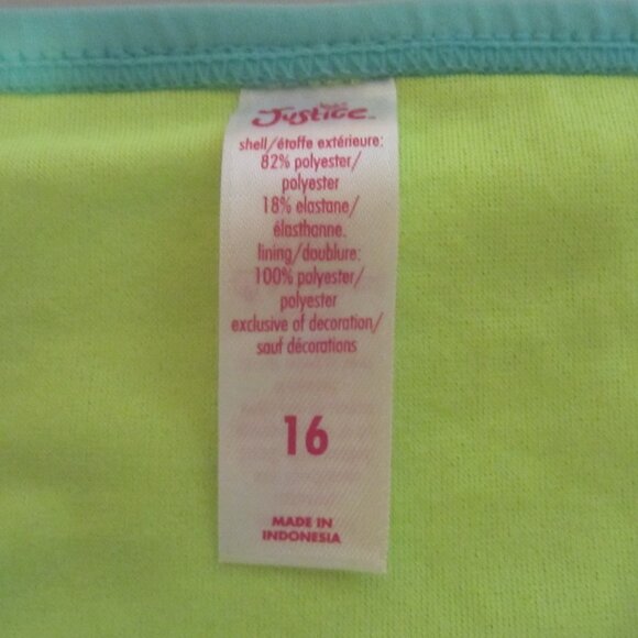 Lot 2- JUSTICE- 2 Pc Girl's Swimsuits- Sz 16- Mint Green, Aqua, Neon Accents--- - Picture 9 of 10